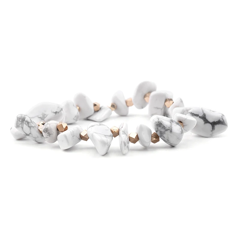 2 White Howlite Эластичные необычные браслеты BOJIU с натуральным драгоценным камнем, женские браслеты ручной работы, кварцевые браслеты Howlite, коралловый шик, тянущийся браслет BC288 - Окраска металла: 2 White Howlite