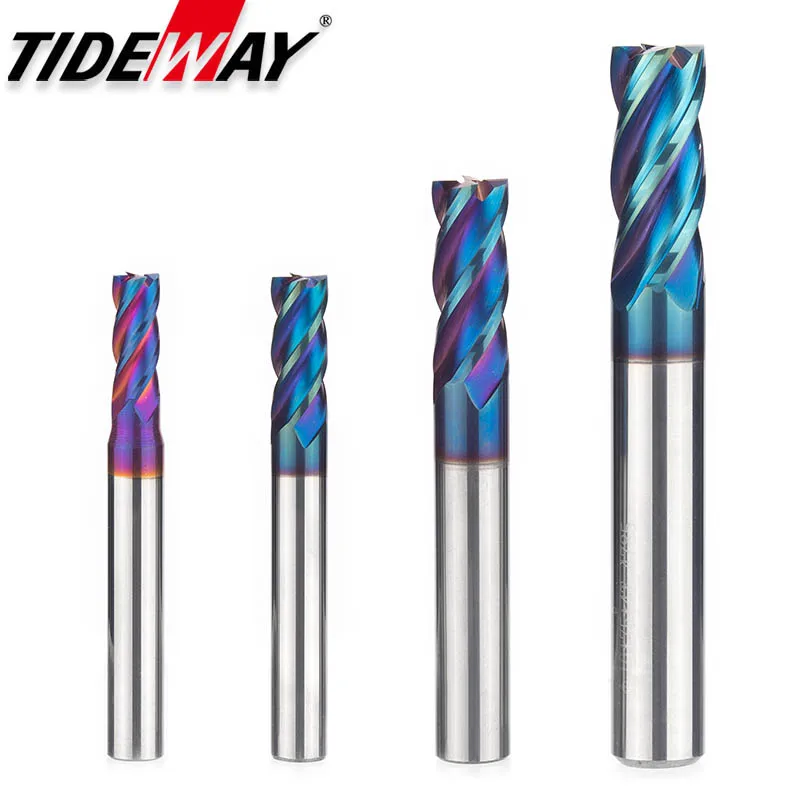 

Tungsten Carbide HRC 65 Degree 4 Flutes Nano Blue Coating End Mill Shank 4 6 8 10mm Harden for Aluminum Alloy Milling Cutter