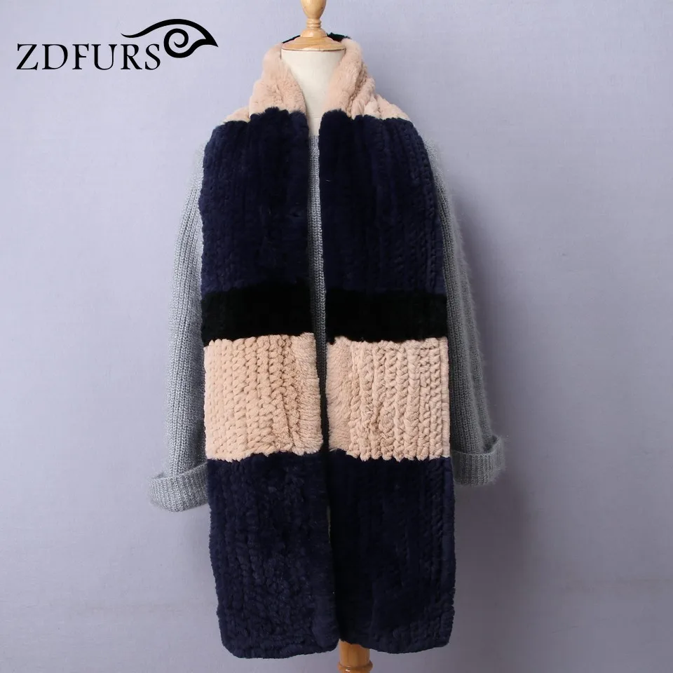 

ZDFURS* 2017 New Korean Style Women Rex Rabbit Fur Scarves 180CM Long High Quality Fur Wraps Patchwork Colors