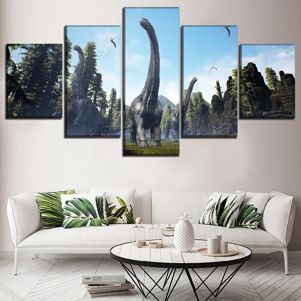 Modern Canvas Print Painting Wall Art Decor Modular Framework Poster 5 Panel Forest Dinosaur Pictures Home Decoration Bedroom | Дом и сад