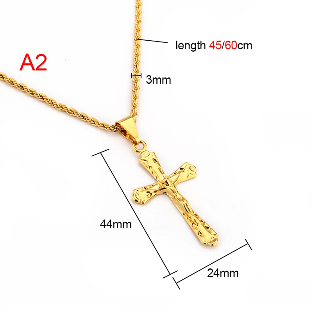 JHplated, новинка, модное ювелирное изделие, золотой цвет, Распятие Иисуса, религиозный крест, ожерелье, Подвеска для женщин/мужчин, христианская длина 45 см