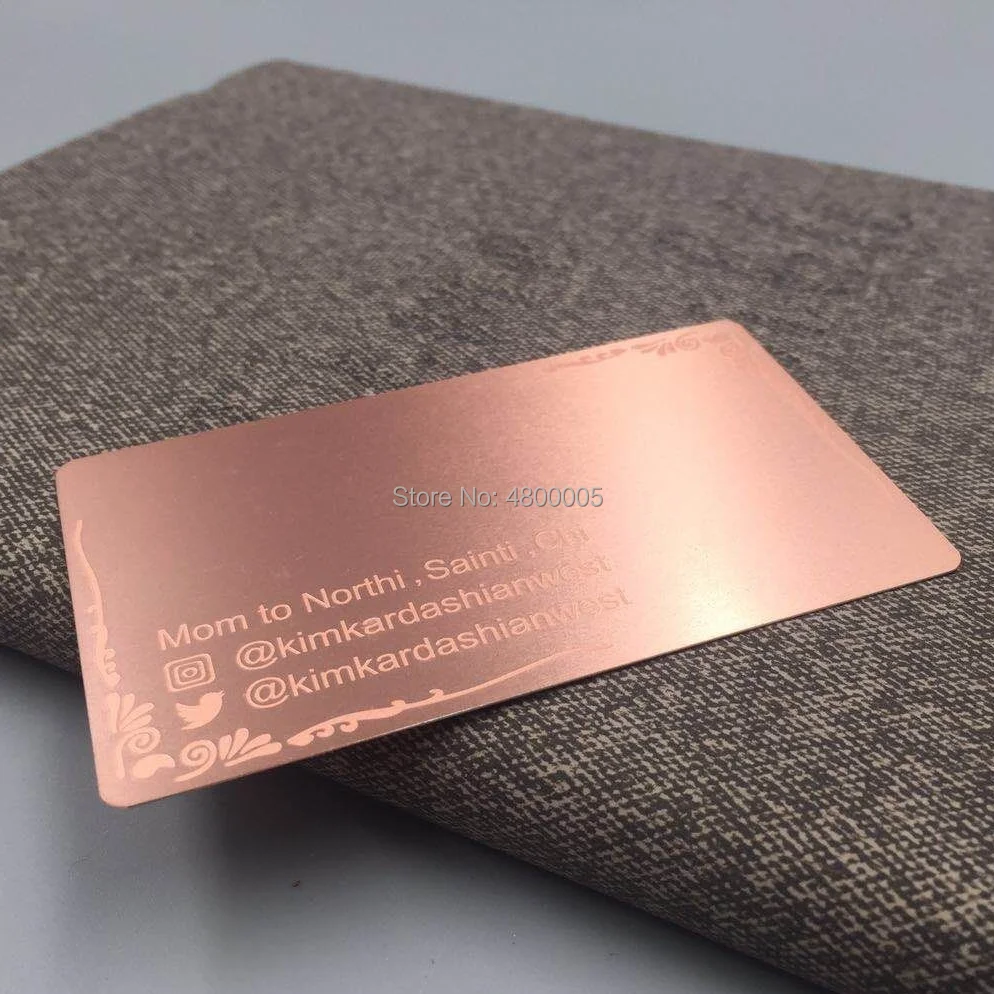 

304 Steel plated rose gold color metal business card etched logo and words