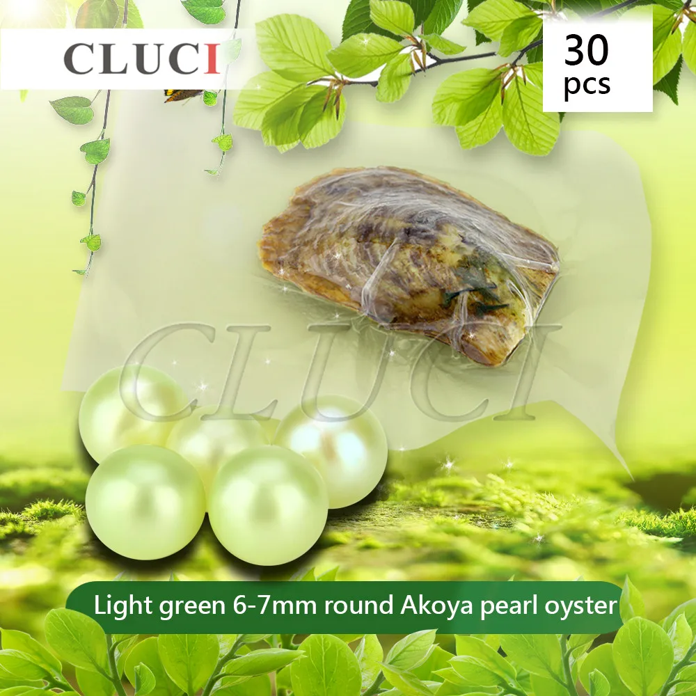 

CLUCI светло-зеленый цвет жемчуга Oyster akoya красочные жемчужины оптом красочные круглые бусины для изготовления ювелирных изделий 30 шт 6-7 мм WP109SB