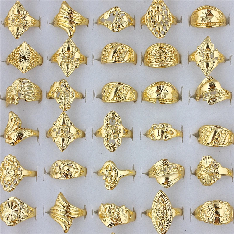 QianBei оптовая продажа 50 шт. смешанные Свадебные кольца золотого цвета обручальное