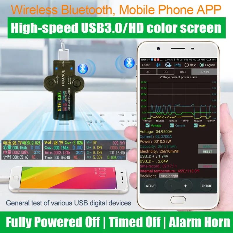 Bluetooth version J7-H HD Bluetooth USB 3,0 Цвет usb-тестер для Вольтметр Амперметр Напряжение измеритель тока, для батареи зарядки измерения сопротивление кабеля - Цвет: Bluetooth version