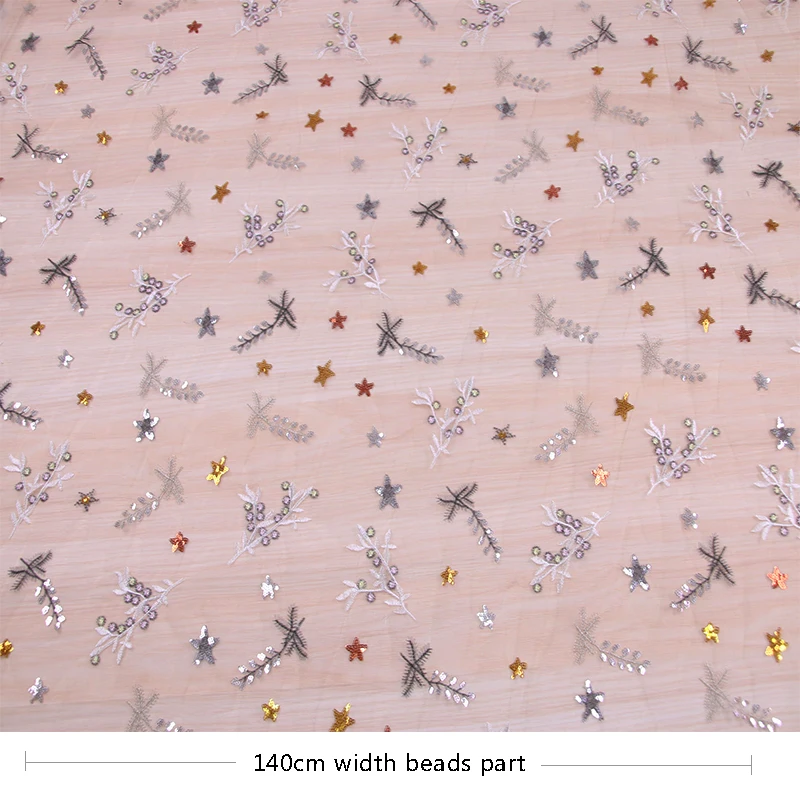 Кружевная ткань с вышитыми звездами и блестками кружевная в нигерийском стиле 2018