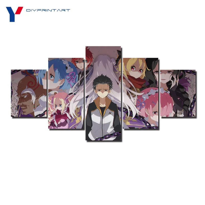 Холщовые настенные картины для домашнего декора Re Zero Start Life in other World 5 шт./компл.