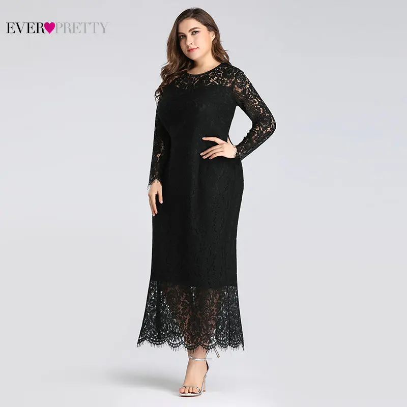 Robe De Soiree Ever Pretty EZ03077 ТРАПЕЦИЕВИДНОЕ ПЛАТЬЕ С Длинным Рукавом, длина до середины икры, полностью кружевное черное платье Русалочки для мамы невесты