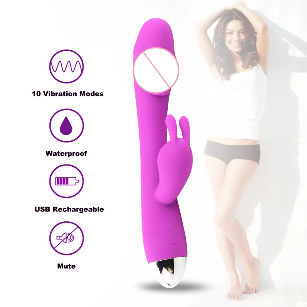 Кролик вибратор G Spot силиконовый 10 скоростей вагинальный клиторальный дилдо для