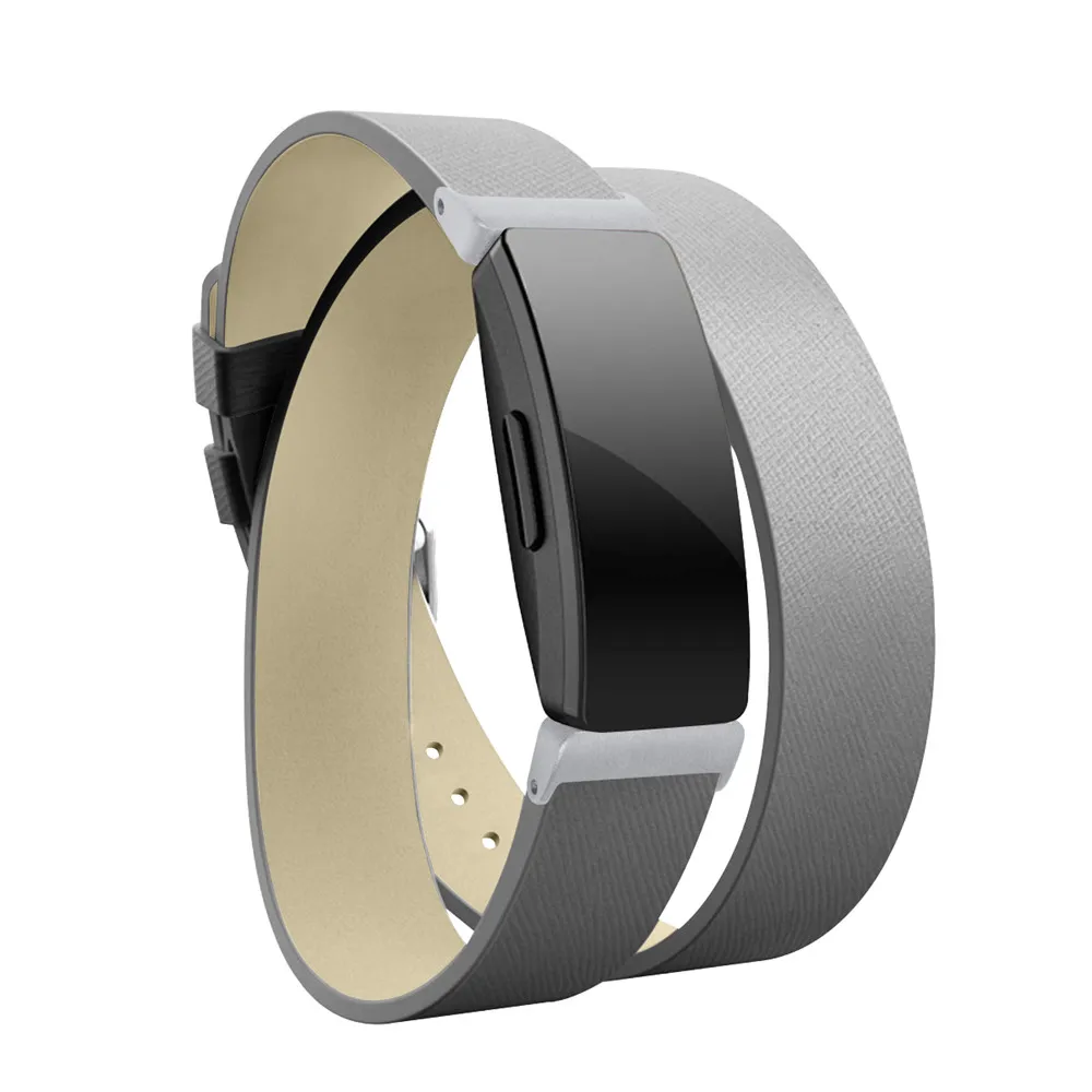 Серый Роскошный ремешок из натуральной кожи для Fitbit inspire/inspire hr наручный браслет ремешок для часов черный ремень для часов высокого качества - Цвет: Серый