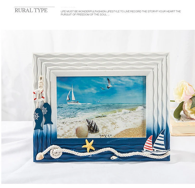 New Marine Photo Frame Summer Shell Wooden Frame Home Desktop Decoration Mediterranean Personality Solid Wood Table Frame