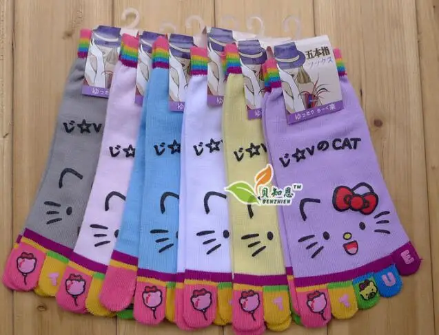 10pairs/lot europe style female cotton cartoon cat socks lady casual fashion funny toe socks 6colors