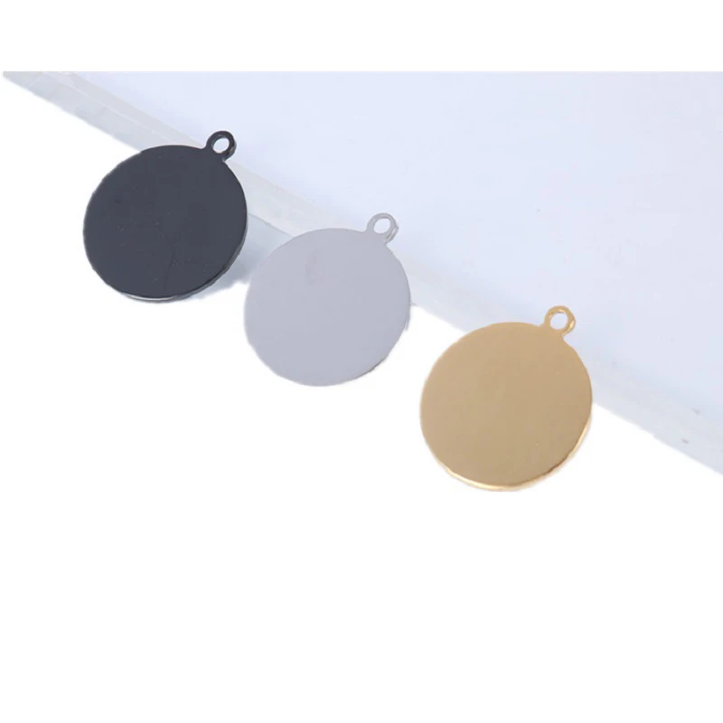 Stainless Steel 25/30/35mm Outer Hole Round Tag Steel/Gold/Black Color Blank Metal Charm Pendant Wholesale 10pcs |