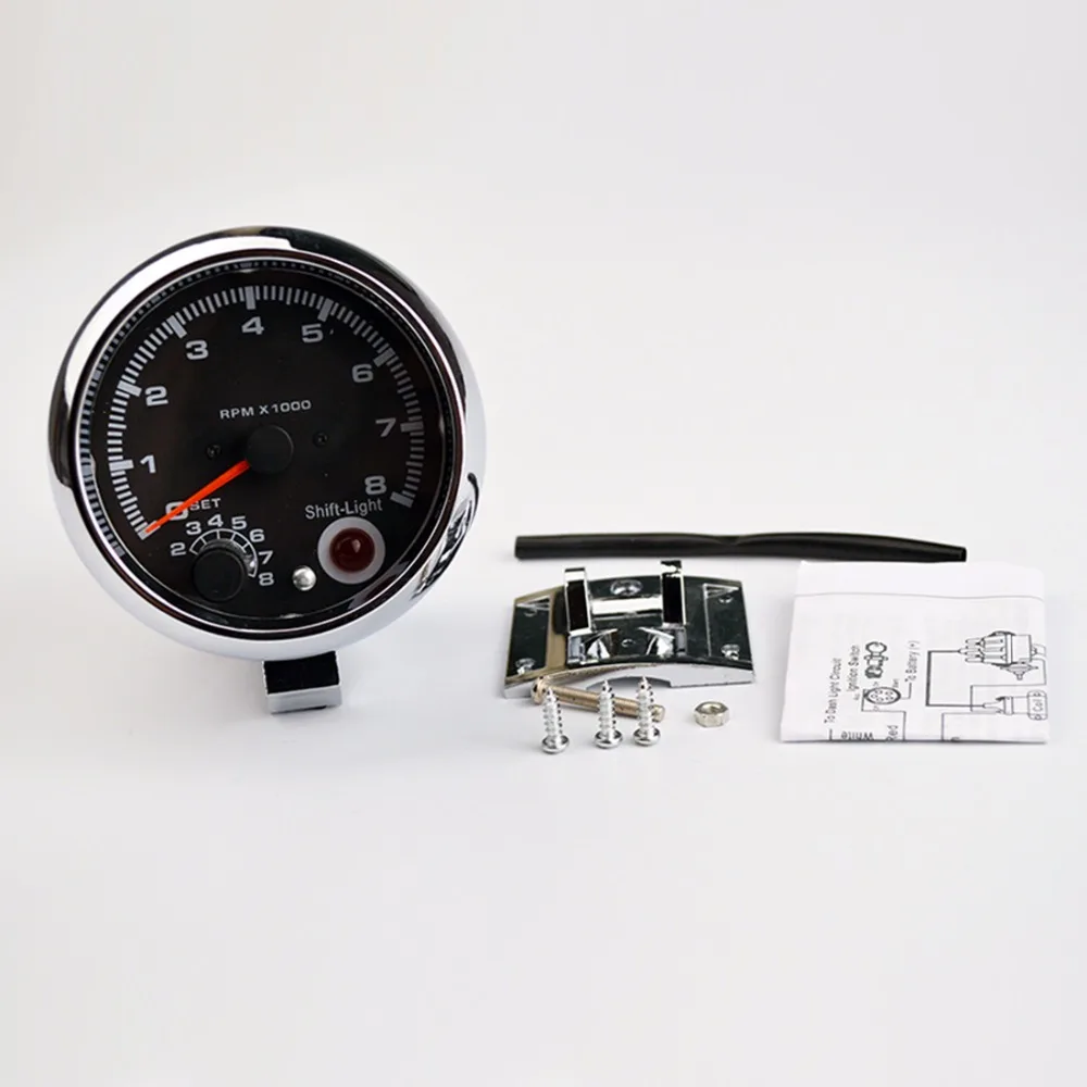 Тахометр DRAGON GAUGE 3,75 дюйма, хромированный, с 7 настраиваемыми цветами светодиодов, для автомобилей 12В, счетчик 3 3/4 дюйма, 0-8000 об/мин, с сигналом переключения.