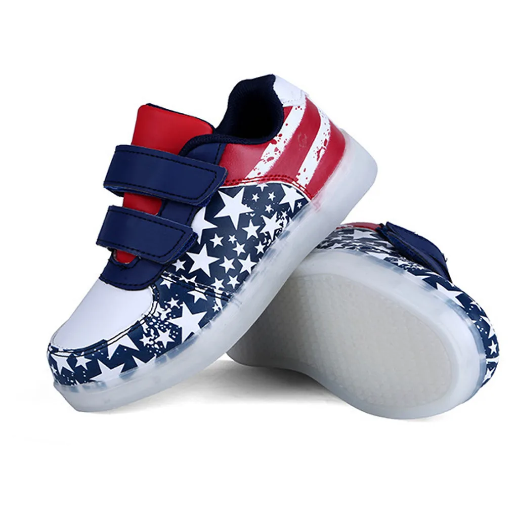 Toddler Infant Flag Baby Girls USB Breathable LED Luminous Sport Shoes Sneakers | Детская одежда и обувь