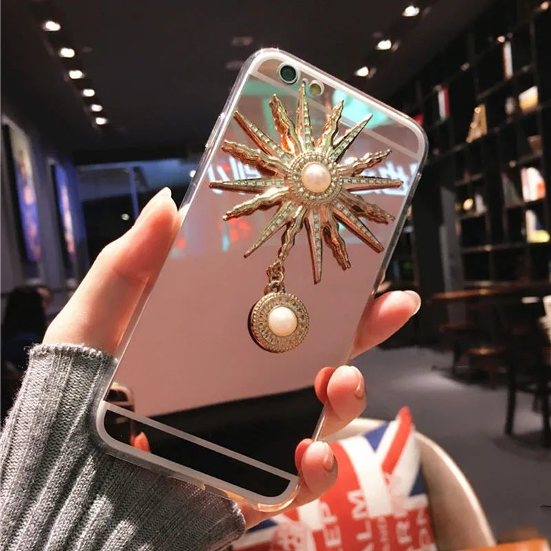 Sun God Glitter Comvenient Make Up Mirror Case For iPhone 11 Pro Max XR XS X 8 7 6 6S Plus 5 SE 5S Soft Coque |