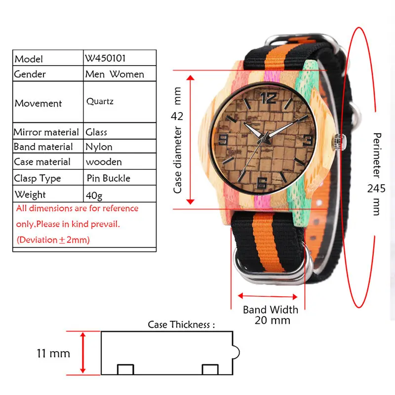 

Women's Watch Natural Wood Watch Quartz Movement Colorful Nylon Band Handmade Wooden Wristwatch relogio inteligente feminino