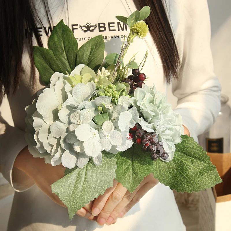 

4 Colors Silk Rose Dahlia Berry Hybrid Artificial Flower Bridal Bouquet Wedding Decoration DIY Home Party
