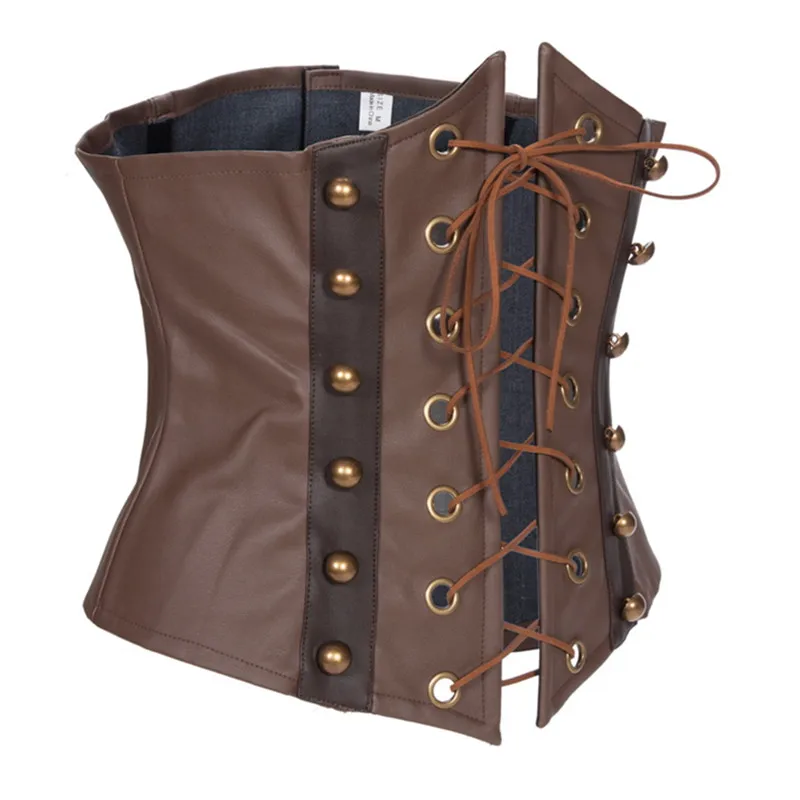 S XXL сексуальный готический панк Коричневый корсет под грудью из искусственной