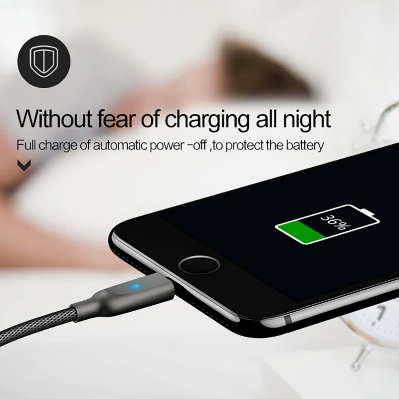 Автоотключения зарядка через usb кабель для iPhone x 8 7 6 ipad USAMS телефон свет iOS 11 10 9