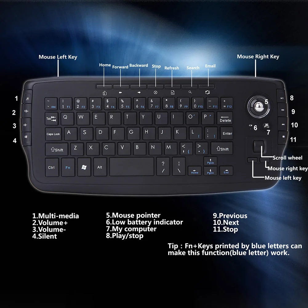 

2 in 1 Wireless Trackball Keyboard 2.4G Portable Multifunctional for HTPC Laptop NK-Shopping