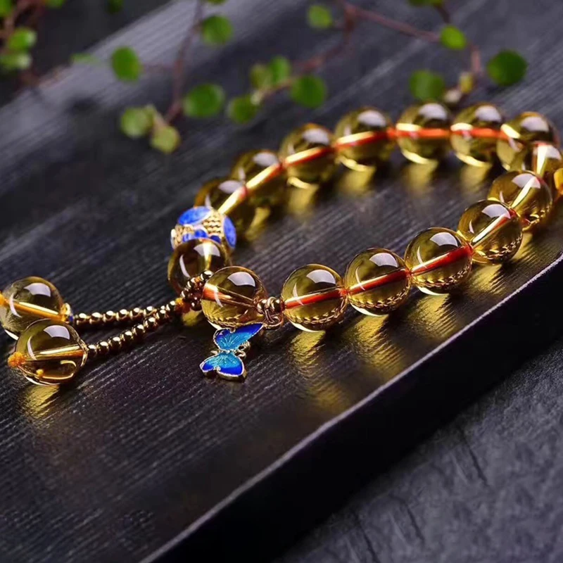 Yellow Crystal Bracelet 12mm Round Beads Baked Blue Accessorie Wealth Lucky for Women Japanese and Korean Style Jewelry | Украшения и