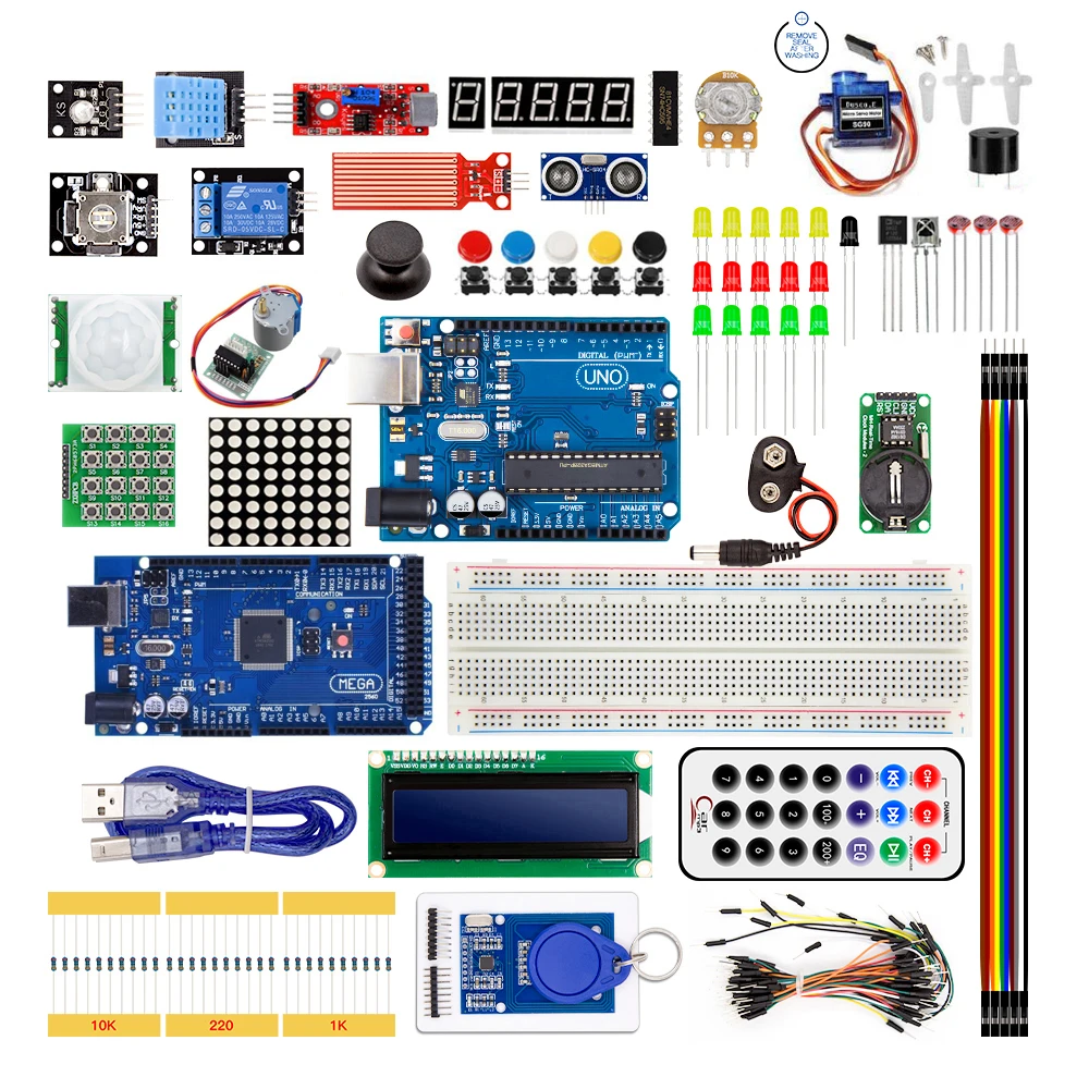 

Starter Kit For Arduino UNO R3 and Mega2560 Board With Sensor Moudle 1602 LCD led Servo Motor Relay Learning Basic Suite