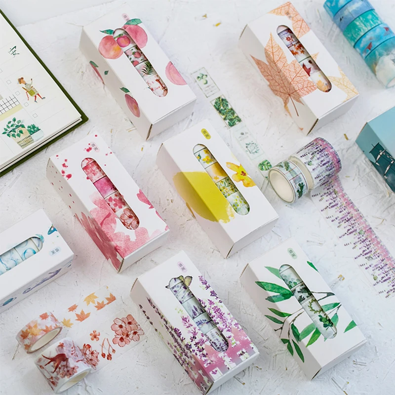 5 Pcs/Box Beautiful Flower washi tape DIY decoration scrapbooking planner masking adhesive label sticker stationery | Канцтовары для