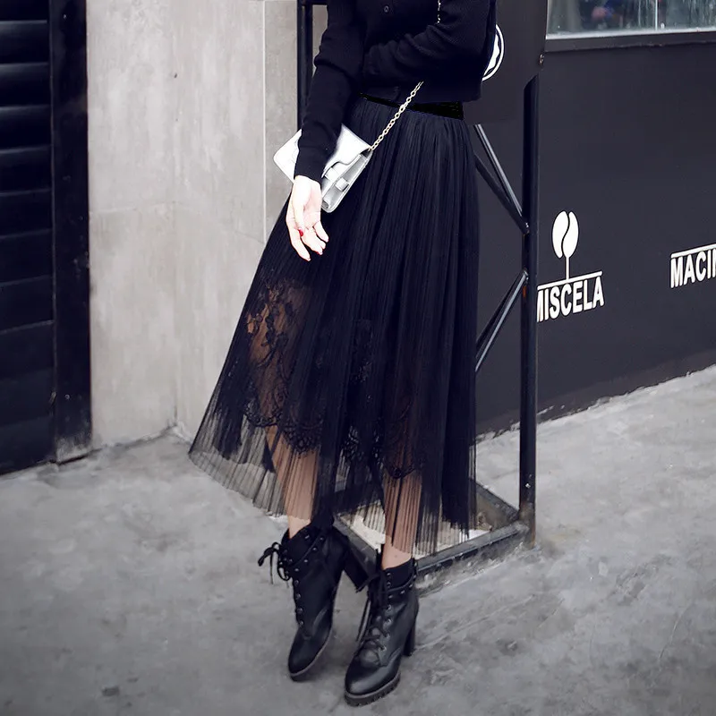 Женская юбка весна лето 2017 осень Европейская и американская кружевная длинная