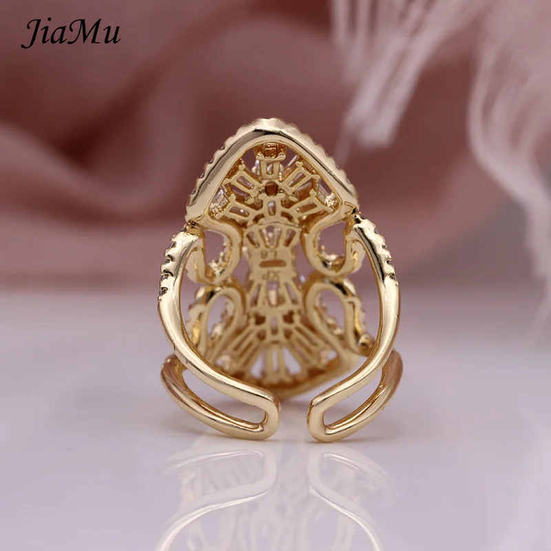 JiaMu/модное креативное популярное кольцо из натурального циркония, полые, 585 розовое золото, регулируемые кольца, женские вечерние свадебные украшения