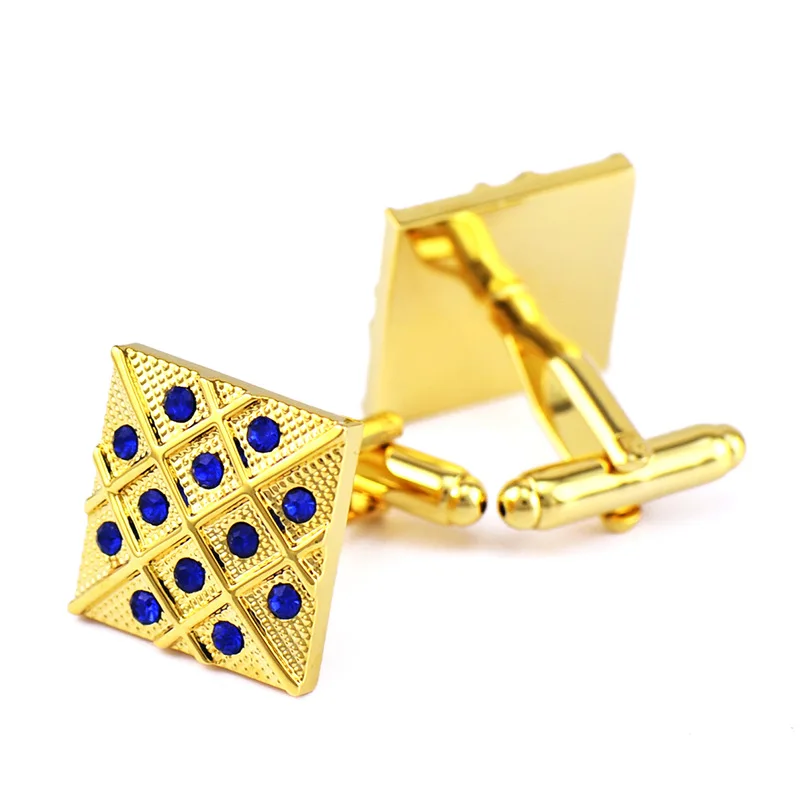 Bridegroom Wedding Party Business Men French Shirts Cuff Links Royal Blue Crystal Zircon Cufflinks Golden Cufflink With Gift Bag | Украшения