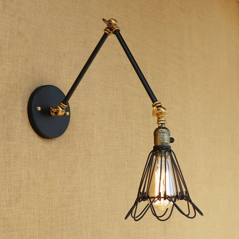 Классическая старинная настенная лампа в стиле ретро Лофт абажур из железной