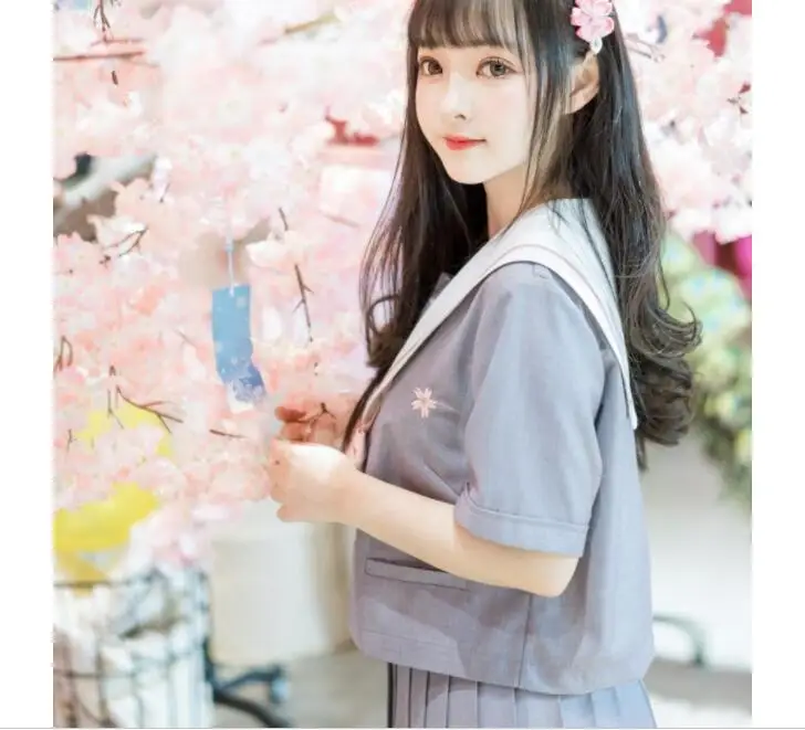 

50pcs Summer Japanese School Uniforms For Girls Cute Sailor Tops Pleated Skirt Full Sets Cosplay JK School Costume Series