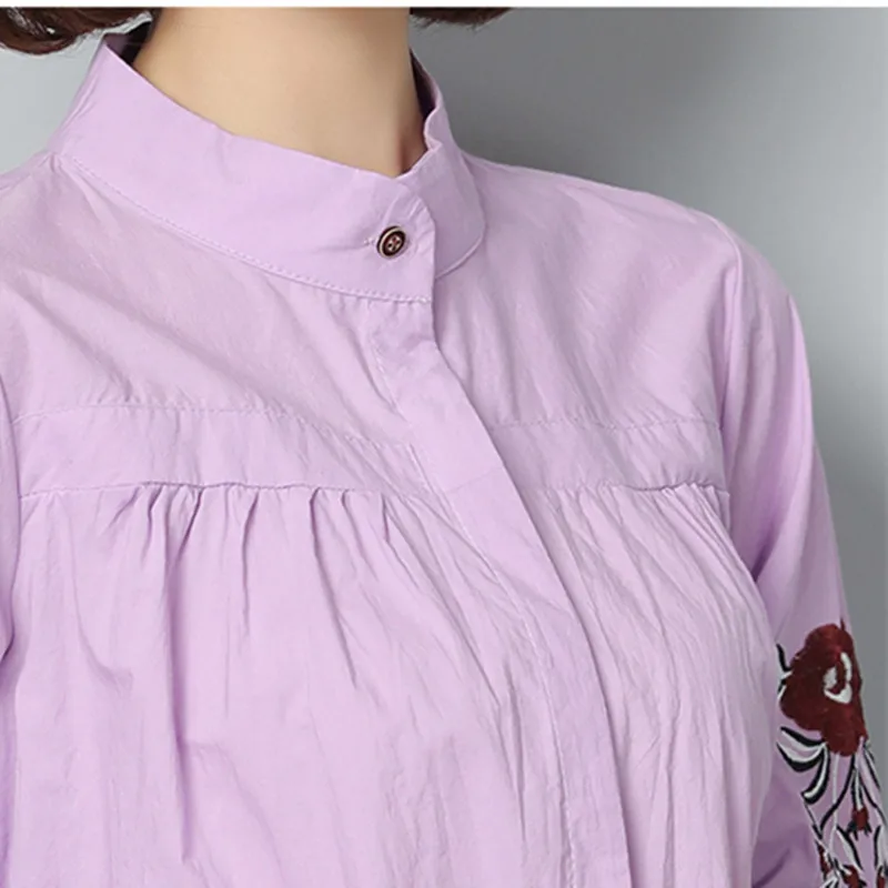 2018 женские блузки с цветочной вышивкой и рукавом рубашки Женская Повседневная