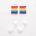 Гольфы высокие для девочек и мальчиков, хлопковые спортивные школьные белые носки в полоску для футбола, Детские теплые длинные гольфы для скейта