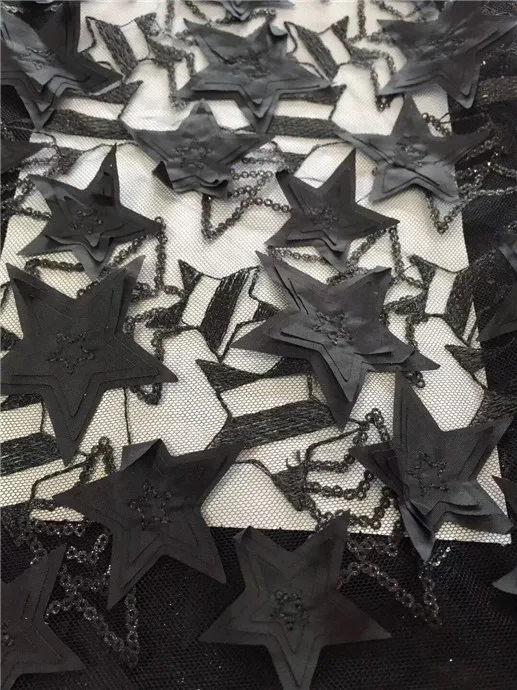 New French Nigerian sequins net 3d lace African tulle mesh Sequence fabric high quality for wedding dress 5yards/lot black | Дом и сад