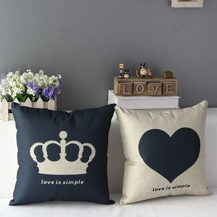 

Love stars crown cotton linen throw pillow case pillowcase No Core