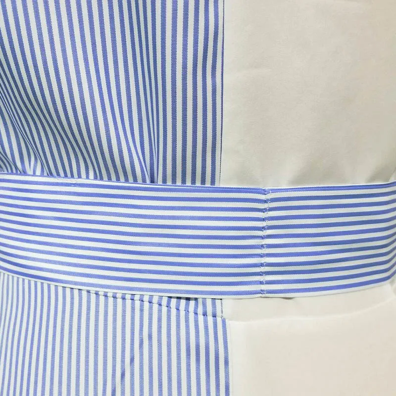 

Echoine Elegant Deep V-Neck Striped Irregular Bandage Dress Half Sleeve Midi Dress Front Tie Summer Dress 2019