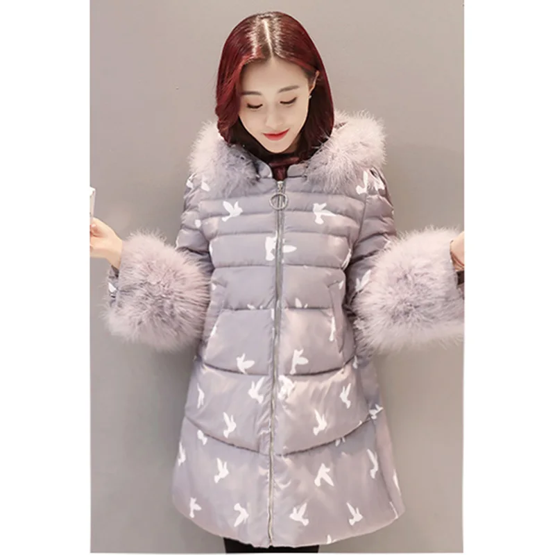2019 winter new women's autumn clothing fashion casual wild long paragraph printed nine-point sleeves cotton coat A327 | Женская