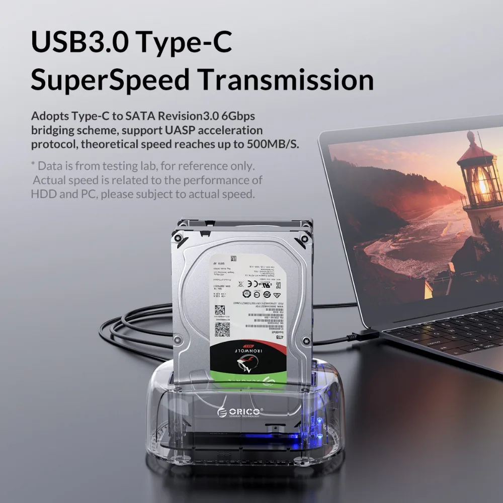 ORICO 2,5/3,5 дюйма 2 отсека USB C прозрачный жесткий диск Поддержка 24 ТБ USB3.1 Gen1 HDD док-станция type-C HDD Чехол