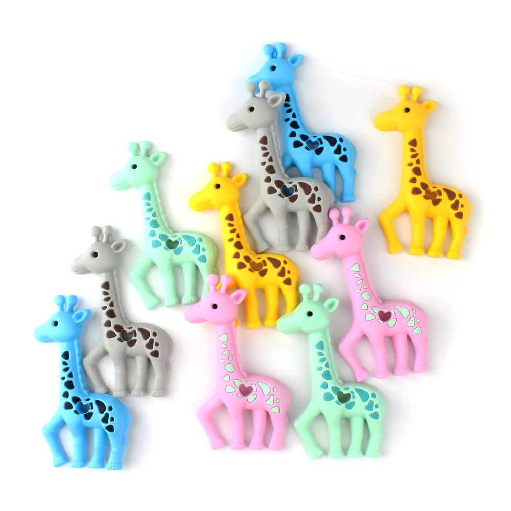 10pcs Cute Giraffe Baby Teether Silicone Teething Toys Funny Necklace Pacifier Pendants Food Grade Teethers | Мать и ребенок