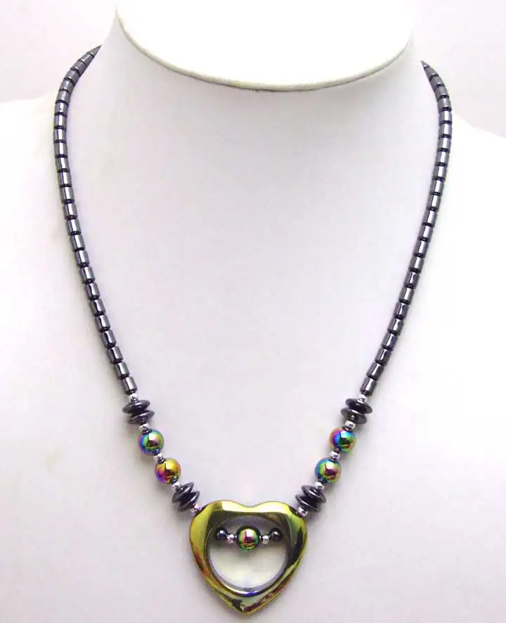 

Big 35mm Multi-color heart Pendants Hematite 18" Necklace -nec5620 Wholesale/retail Free shipping