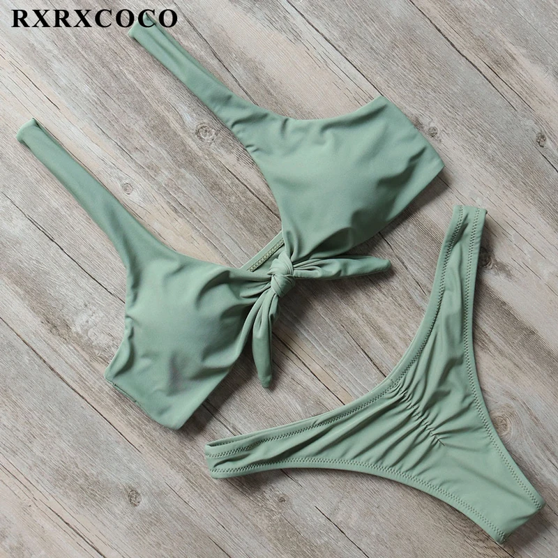 RXRXCOCO Бандажное бикини, купальник с принтом, женский купальник, Одноцветный, с вырезами, купальный костюм, низкая талия, бикини с подкладкой, пуш-ап, Badpa