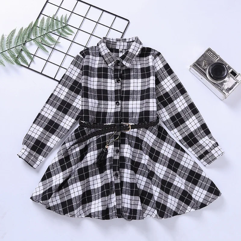 4-14Y Dress Girl Pure Cotton Plaid Shirt Kids Dresses for Girls Clothing Spring Children Elegant 2019 New Clothes | Детская одежда и