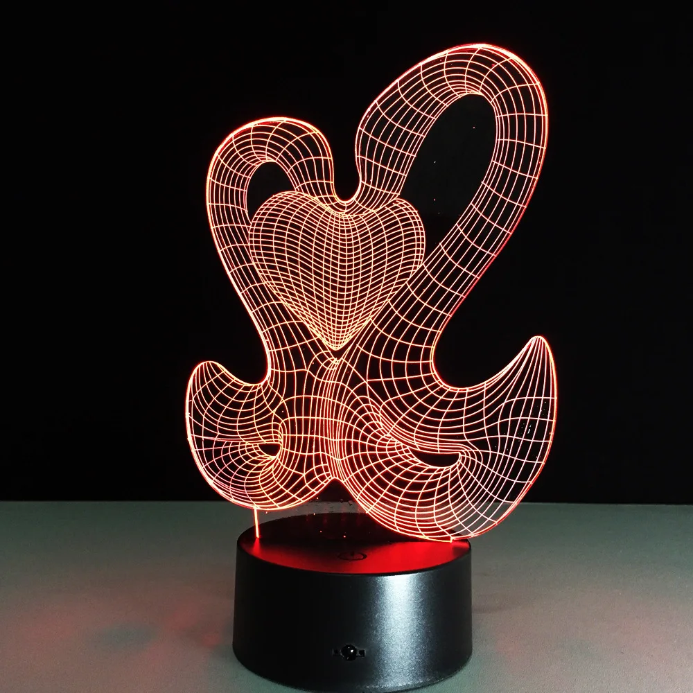 Лебедем сердце 3D светодиодный настольная лампа 7 цветов Изменение ночной