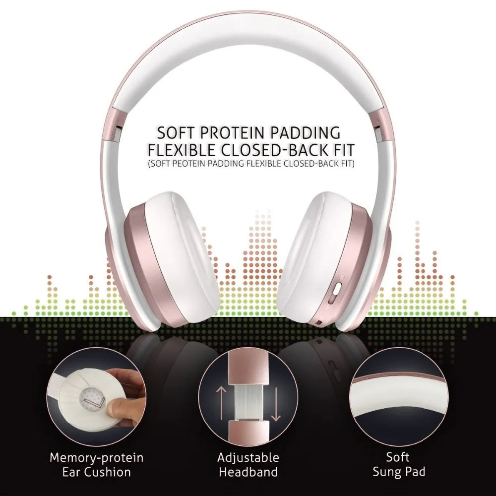 Sound Intone P26 Bluetooth Headphones Over Ear Hi-Fi Stereo Wireless Deep Bass Foldable Earphones with Mic Rose Gold | Электроника