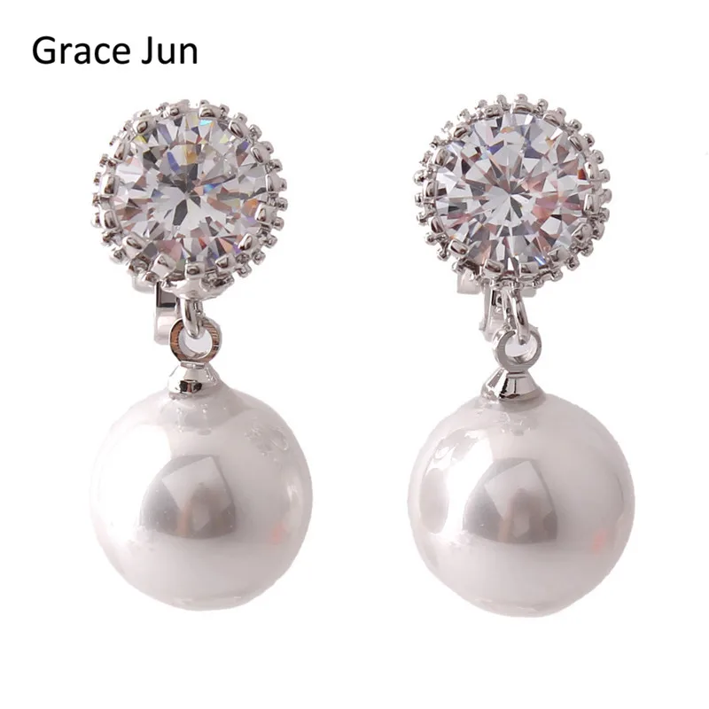 

Top Quality Round Shape AAA Cubic Zircon Simulated Pearl Clip on Earrings Non Piercing for Women Elegant Ear Clip Not Allergy