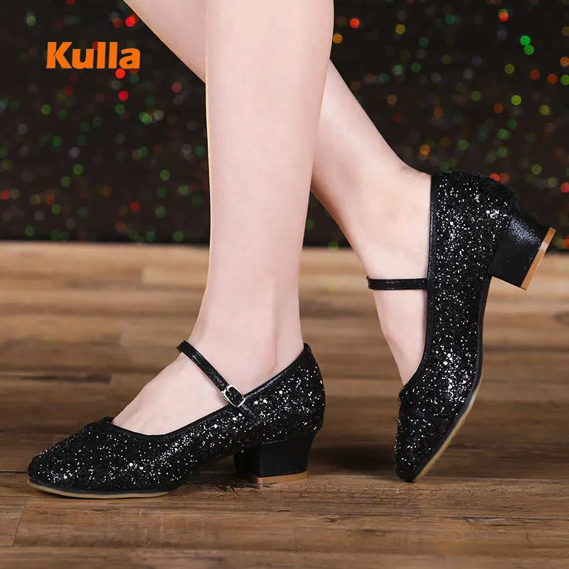 Latin Dance Shoes Women Salsa Tango Modern Dancing Shoes Ladies Square Middle Heels 3cm Ballroom Training Dance Sneakers Sandals