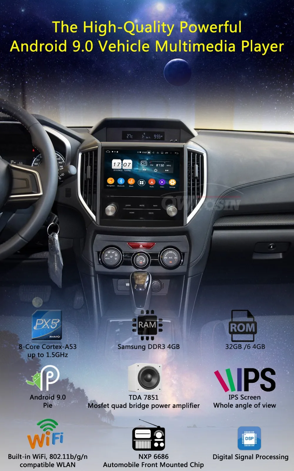 " ips автомобильный мультимедийный плеер, 8 ядер, 4G+ 64G, Android 9,0, gps навигация, радио для Subaru Impreza XV, Parrot BT CarPlay