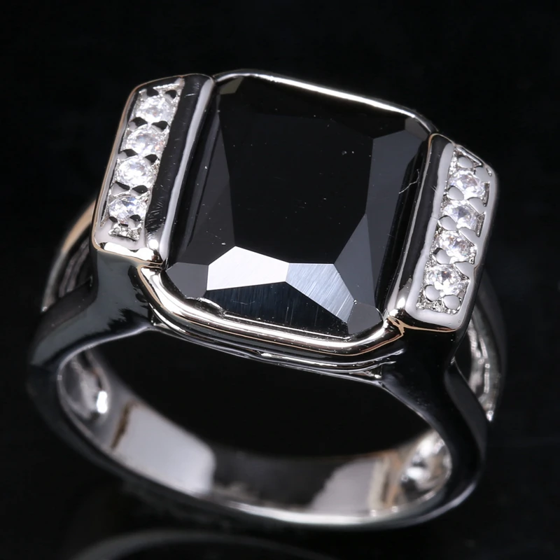 Красивый черный оникс белого серебра 925 пробы модные вечерние украшения Кольца